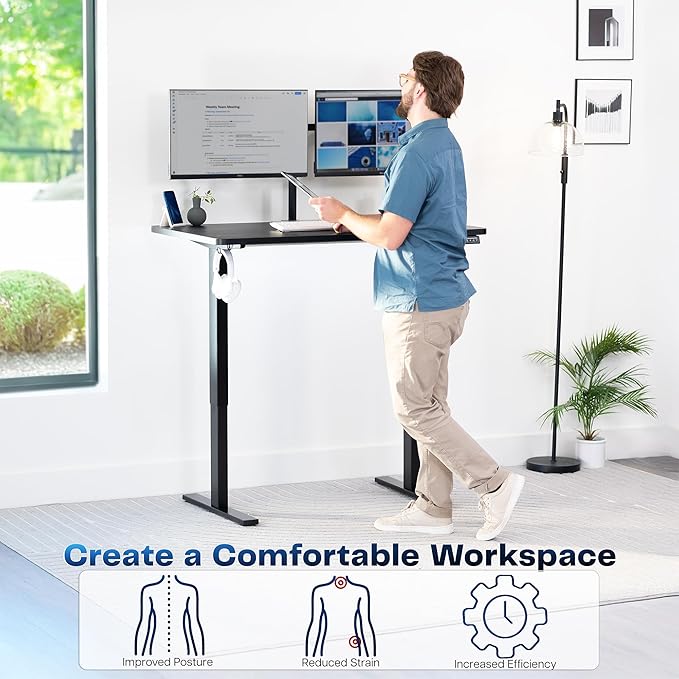 VIVO Electric 48 x 30 in Standing Desk, Memory Height Adjustment, 1B Series, One-Piece Black Top, Black Frame, DESK-KIT-1B5B