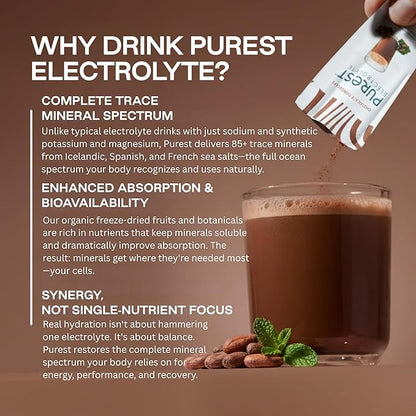 Organic Chocolate Hydration Powder Packets with Solar Sea Salts & Organic Freeze-Dried Fruit for Instant Hydration, No Added Sugar Electrolytes, 26 Packets