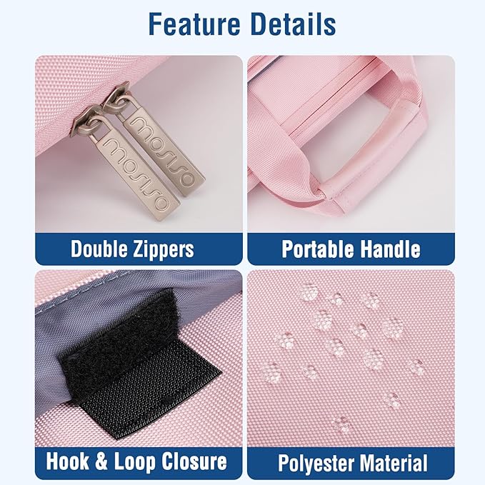 MOSISO 360 Protective Laptop Sleeve Compatible with MacBook Pro 16 inch 2024-2019 M4 M3 M2 M1/Air 15 M3 M2/Pro Retina 15, 15-15.6 inch Notebook Computer, Matching Color Sleeve Bag with Belt, Pink