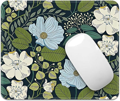 Square Mouse Pad with Stitched Edge, Premium Mousepad Washable Cloth. Computer Mouse Pad with Non-Slip Rubber Base, Mouse Pads for Computers Laptop Mouse 9.25x7.75x0.12 inch-Olive Floral-2 Pack