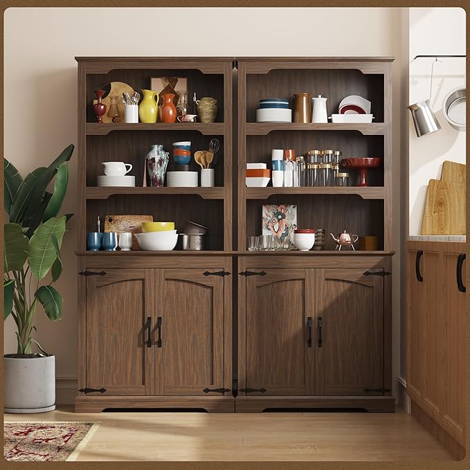 Tall Bookcase, 70 inch Height, 5-Tier Open Storage Shelf, 31.5 in Wide Standing Bookshelves for Home, Office, Bedroom, School, Library, 31.5W * 11.81D *70H (Walnut, Wooden Door)