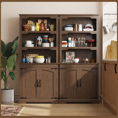 Tall Bookcase, 70 inch Height, 5-Tier Open Storage Shelf, 31.5 in Wide Standing Bookshelves for Home, Office, Bedroom, School, Library, 31.5W * 11.81D *70H (Walnut, Wooden Door)