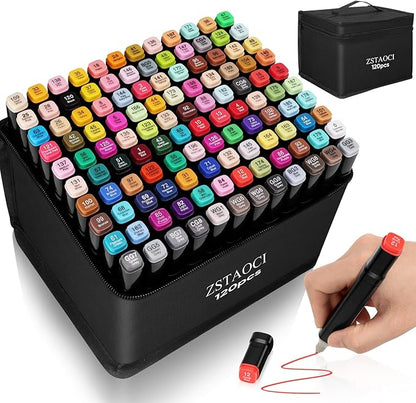 120 Colors Alcohol Markers, Art Markers for Kids Adults Artists Coloring Book Painting Sketching, Dual Tip Drawing Marker Set Perfect for Boys Girls Students Gift (120)