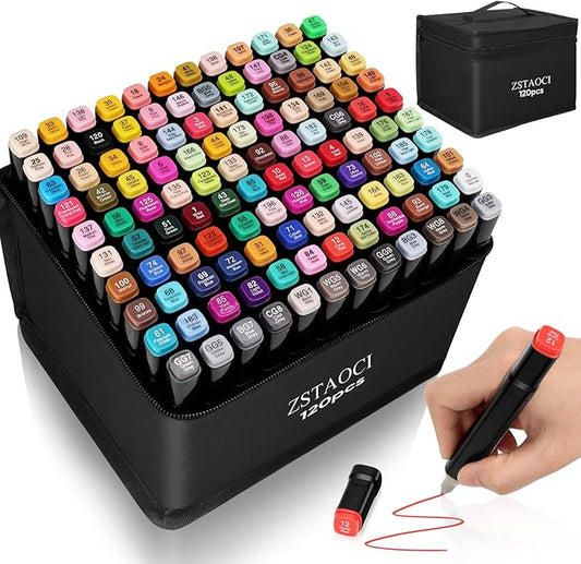120 Colors Alcohol Markers, Art Markers for Kids Adults Artists Coloring Book Painting Sketching, Dual Tip Drawing Marker Set Perfect for Boys Girls Students Gift (120)