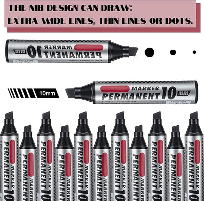 Patelai 150 Pack Jumbo Size Markers Bulk Black 10mm Chisel Tip Large Marker Pens Waterproof Quick Dry Pen for Industrial Art, Work on Metal Wood Plastic Glass