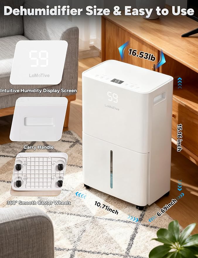 Dehumidifier for Home Basement 34 Pints Max - 2500 Sq.Ft 54 OZ Water Tank Dehumidifier with Drain Hose Smart App-Controlled Humidifiers for Basement Bedroom Bathroom Large Room
