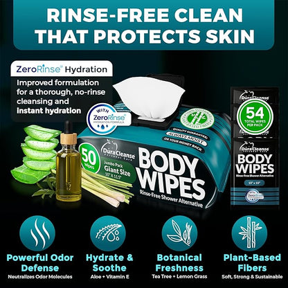 After Gym Body Wipes for Men (4pk) - 200 XL No Rinse Shower Wipes + 16 Travel Bath Sheets 10 x 11.5" - Mens Deodorant Disposable Washcloths for Bathing, Camping Essentials, Survival Gear and Supplies