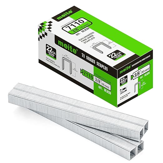 meite 22 Gauge 71 Type 3/8" Crown Wide 3/8" Leg Length Galvanized Staples for Upholstery Stapler, 10,020 Counts/Box (1 Case - 20 Boxes)