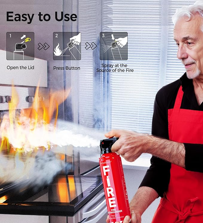 Fire Extinguisher for Home, Car, Kitchen, and Boat 3-Pack, Portable Extinguishing Aerosol Spray Compact A, B, C, K – Includes Mounting Brackets for Easy Access.