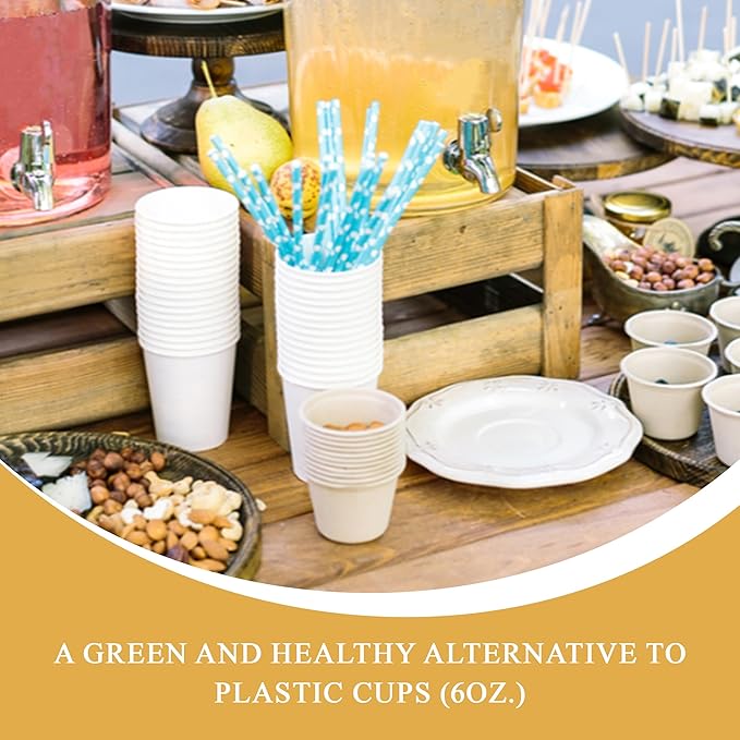 three leaf 6 Oz. Disposable Paper Cups, (White) 1000 Ct. (20 Packs Of 50), Hot/Cold Cup For Coffee, Water, Tea, Juice, Picnic, Party, Travel And Events