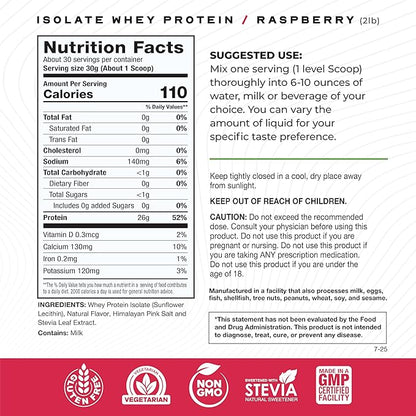 Muscle Feast Grass-Fed Whey Protein Isolate, All Natural Hormone Free Pasture Raised, Whey Isolate Protein Powder for Men and Women, Clean, Gluten-Free, Delicious Isolate Protein - Raspberry, 2lb