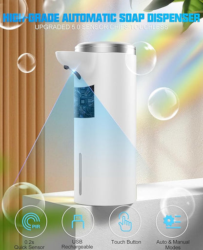 Automatic Soap Dispenser Touchless, 2025 Upgraded IPX7 Waterproof USB Rechargeable Liquid, Auto & Manual Modes, Adjustable 3 Level Volume, Hands-Free Soap Dispenser for Bathroom Kitchen