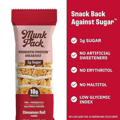 Munk Pack Variety Pack Probiotic Protein Bars Stocking Stuffers | 10g Plant Protein, 1g Sugar, 6g Fiber |Diabetic-Friendly Ideal Breakfast Bars - On-the-Go Snacks, Gluten-Free, Non-GMO | 12 Count