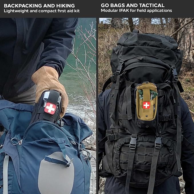 EPG Field First Aid Kit (IFAK) | 44 Piece | Compact Personal First Aid Kit | Backpacking, Camping, Emergency, Travel, Tactical, Go Bag, Bug Out Bag, 72 Hour Kit, Essentials, EDC, Survival IFAK (Black)