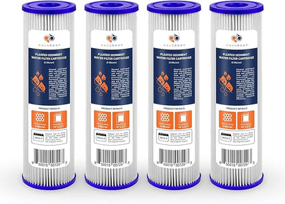 Aquaboon 5 Micron 10x2.5 Whole House Pleated Sediment Filter Cartridge for Well Water Filter Replacement Compatible with WFPFC3002, WHKF-WHPL, 4-Pack