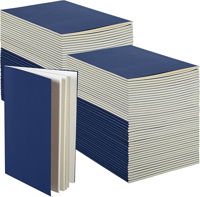 Mimorou 100 Pcs Kraft Notebook Journals 5.5 Inch x 8.3 Inch A5 Softcover Notebooks Bulk for Writing Sketch Office Notepad with 60 Pages 30 Sheets (Navy,Dot)