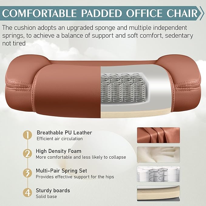 Leather Office Chair, PU Home Computer Desk Chairs with Ergonomic Back Support, 360°Swivel Free，Small Gaming Chair with Wheels and Adjustable Armrests, for Short People Use