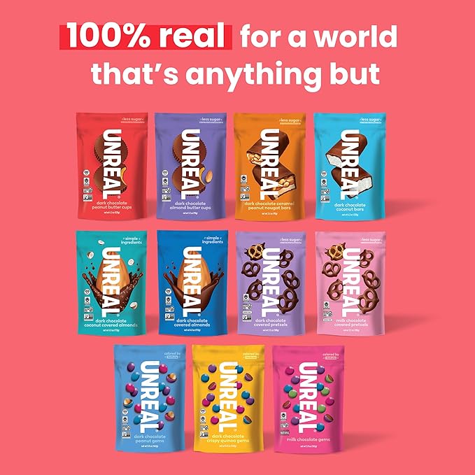 UNREAL Dark Chocolate Peanut Butter Cups (40 Individually Wrapped Cups) | Vegan, 5g Sugar | Gluten Free, Fair Trade, Non-GMO | .53oz each
