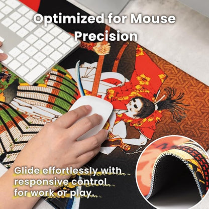 BELLEMOND Japanese Art Desk Mat | Large 31.5x11.8in Desk Pad | Mouse Pad for Keyboard & Mouse | Non-Slip Base, Water-Repellent, Smooth Precision | Tenka Muso - The Unrivaled Warrior