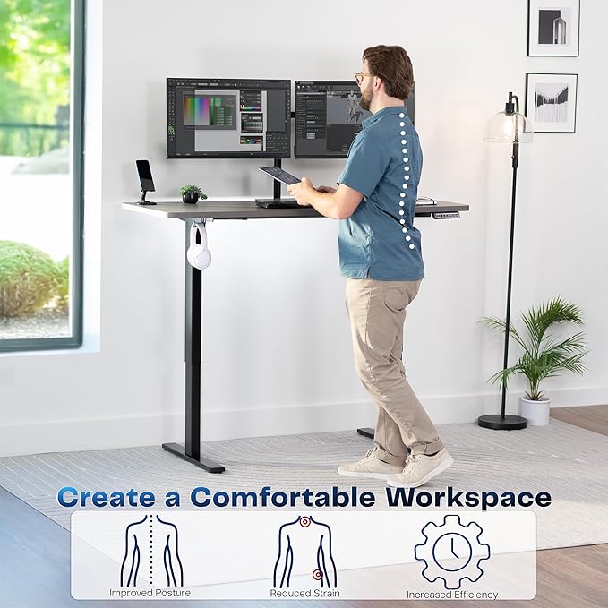 VIVO Electric 60 x 24 in Standing Desk, Memory Height Adjustment, 1B Series, One-Piece Dark Gray Top, Black Frame, DESK-KIT-1B6G