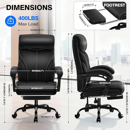 AreShark Office Chair - Ergonomic Comfortable High Back Computer Desk Chair with Foot Rest - Executive Breathable Swivel Rolling Reclining Leather Chair with Lumbar Support for Home Gaming Relaxing