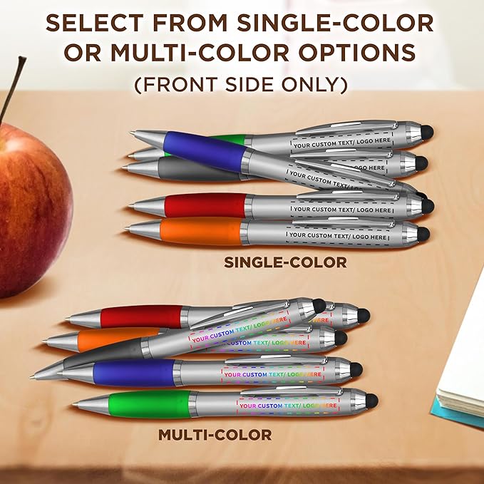 DISCOUNT PROMOS 10 Stylus Ballpoint Pens in Assorted Colors Pack - Customizable Text, Logo - Two in One, Ergonomic, Black Ink - Assorted