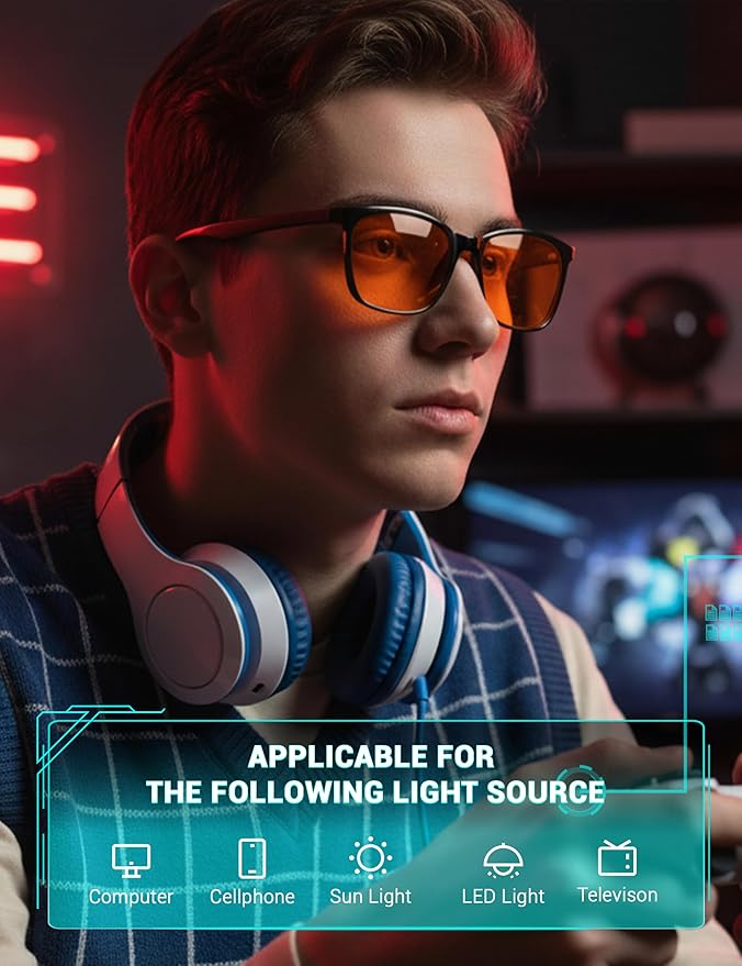 TIJN Sleep Glasses for 99.9% Blue Green Light Blocking for Women Men Dual AR Coating Red Lens for Computer Gaming, TR90
