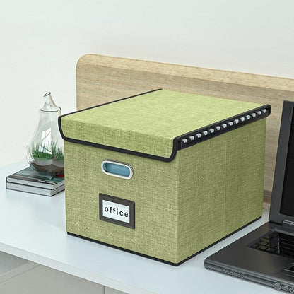 Huolewa Decorative File Organizer Storage Box with Lid, Linen Hanging Filing & Storage Box with Plastic Slide for Office/Decor/Home, Universal Hanging Filing Organization Box for Letter/Legal Folder