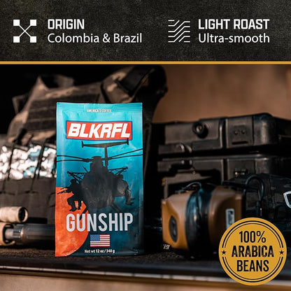 Black Rifle Coffee Company Gunship Roast, 12oz Bag, Ground Coffee Light Roast - Roasted Blend Made from Arabica Beans - Colombian & Brazilian Beans - Veteran Founded & American Made