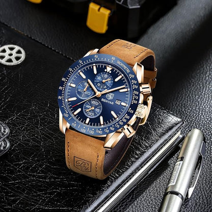 BY BENYAR Watch for Men Analog Quartz Chronograph Waterproof Luminous Designer Mens Wrist Watches Business Work Sport Casual Dress Watch with Silicone Strap Elegant Gifts for Men