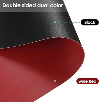 Leather Table Cover,1.8mm Thick,30x60 Inch Desk Cover,Large Desk Mat,Table Protector,Table Cover Protector,Craft Mats to Protect Table(Black+Wine Red,30x60)