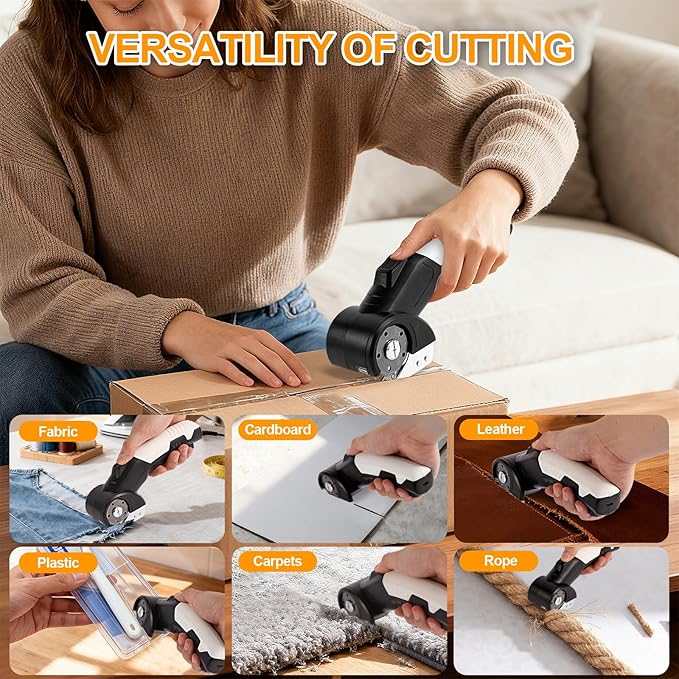 AYP Cordless Electric Scissors,4.2V Cardboard Cutter Machine with Utility Knife & Storage Box, Rotary Cutter Used for Fabric, Leather, Plastic, Carpet Cutting