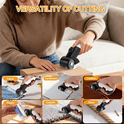 AYP Cordless Electric Scissors,4.2V Cardboard Cutter Machine with Utility Knife & Storage Box, Rotary Cutter Used for Fabric, Leather, Plastic, Carpet Cutting