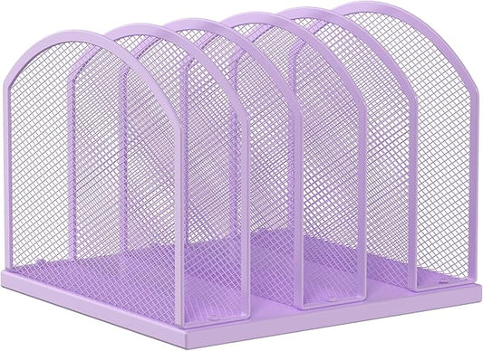 5-Section Vertical Desktop Organizer, 5-Section Mesh File Folder Stand Sorter for Office Home Classroom Organization (1, Purple)
