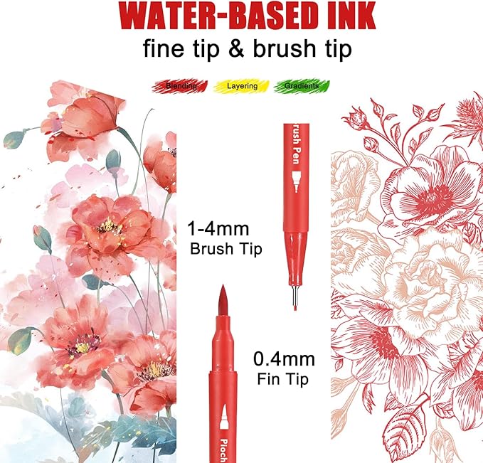 Art Brush Markers Pens for Adult Coloring Books, 24 Colors Dual Tip (Brush and Fine Point) Marker Pen for Journaling Note taking Planner Hand Lettering Art Suppliers