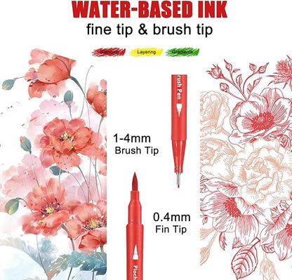 Art Brush Markers Pens for Adult Coloring Books, 24 Colors Dual Tip (Brush and Fine Point) Marker Pen for Journaling Note taking Planner Hand Lettering Art Suppliers
