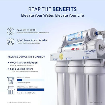 APEC WATER - Reverse Osmosis Water Filter System (ROES-50) Essence Series - 5-Stage Filtration - 50 GPD - Removes 99.99% of Impurities - DIY Install - WQA Certified - Under Sink Reverse Osmosis System