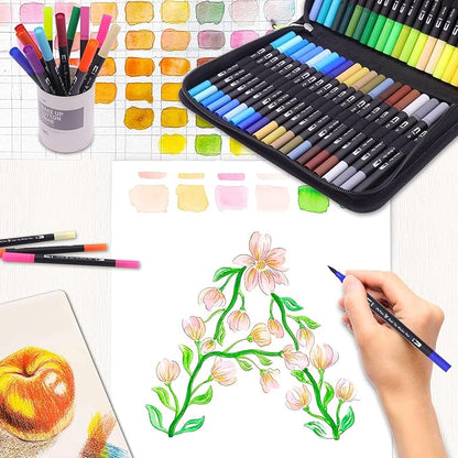 Double Tip Brush Pens Art Markers (72 Colors), Fine Tip Acrylic Coloring Markers for Painting, Highlighting, Card Making, Gifts for Kids Adult, Craft Kit for Office School Supplies
