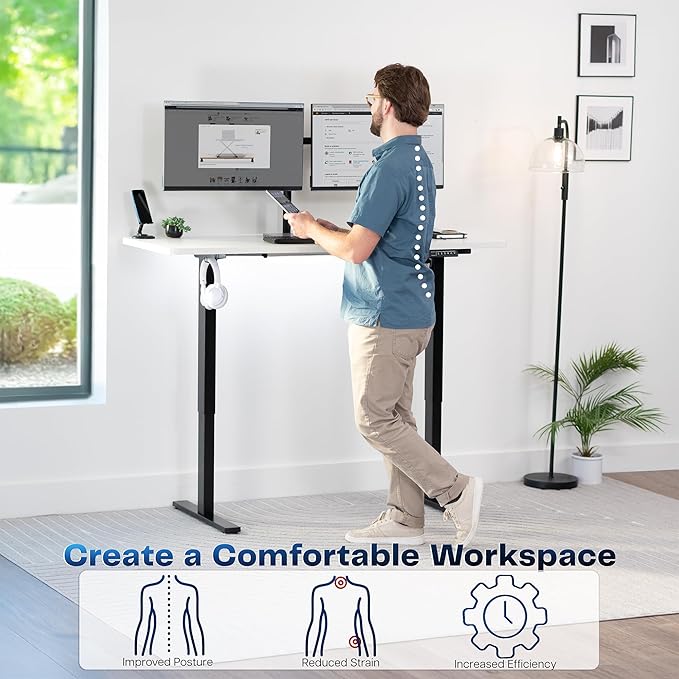 VIVO Electric 60 x 24 in Standing Desk, Memory Height Adjustment, 1B Series, One-Piece White Top, Black Frame, DESK-KIT-1B6W