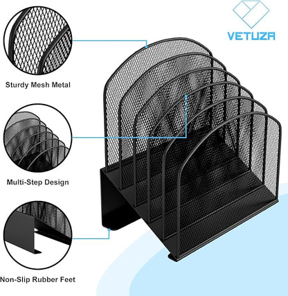 Desk File Organizer, Metal Mesh Vertical Desktop File Folder Holder for Office & School & Home, 1 Pack