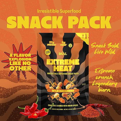 Daal By Keen Crunchy Mung Bean Snacks – Wild Habanero - Plant-Based Protein, High Fiber, Gluten Free & Nut-Free – Mix into Salads or Enjoy as an On-the-Go Snack - 1 Resealable Pack, 4.76 oz