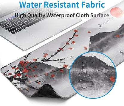 Japanese Cherry Blossom Gaming Mouse Pad Large Desk Mat,Big Desk Pad with Stitched Edge Non-Slip Rubber Base,Office Decor Organizers and Accessories