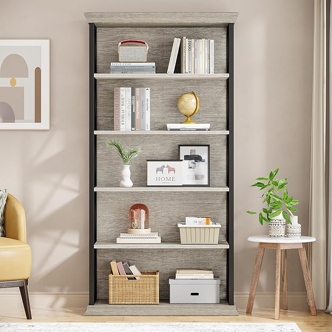 Tribesigns 6-Tier Bookcase, 71 Inches Industrial Bookshelves and Bookcases, Floor Standing 5 Tall Shelf Display Storage Shelves Bookcase for Living Room, Home Office, Bed Room, 2 Pcs