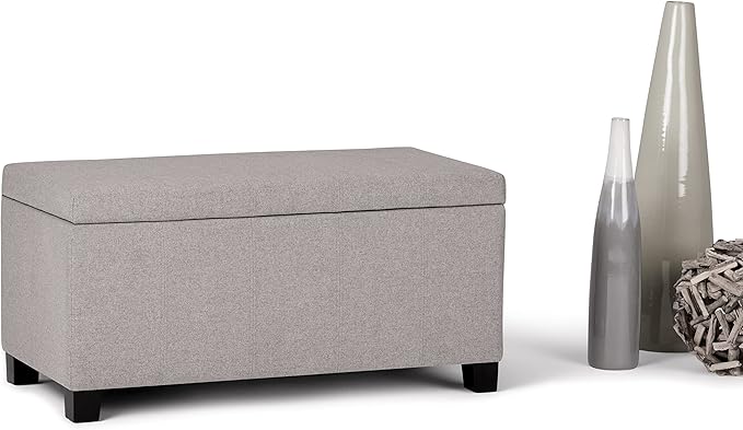 SIMPLIHOME Dover 36 inch Wide Contemporary Rectangle Storage Ottoman Bench in Cloud Grey Linen Look Fabric, Assembled, For the Living Room, Entryway and Family Room