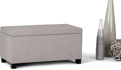 SIMPLIHOME Dover 36 inch Wide Contemporary Rectangle Storage Ottoman Bench in Cloud Grey Linen Look Fabric, Assembled, For the Living Room, Entryway and Family Room