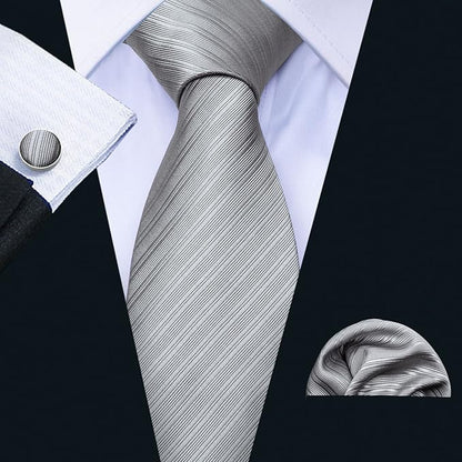 Barry.Wang Tie Sets for Men Silk Solid Necktie Stain Ties Handkerchief Pocket Square Cufflinks Wedding Business Dyed