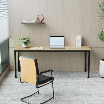78.7 Inches Extra Long Desk,6.5ft Office Table with Flexible Configuration,Large Computer Table with Adjustable Footpads,Stable Structure,Standing Desk for 2 Person (Light Wood)
