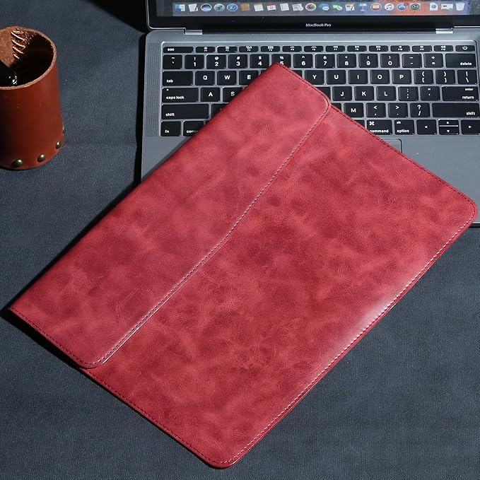 Leather Laptop Sleeve Compatible with MacBook Pro 14 Inch M4 M3 M2 M1 Pro/Max Case,Slim and Durable Waterproof Protective Cover for 13-14 Inch Notebook Computer Cover,Red