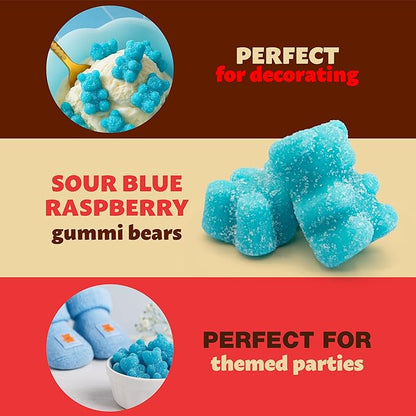 Sour Gummi Bears Candy 2-Pound Bag | Blue Raspberry Chewy Candy | Gelatin Free Blue Gummies for Baby Showers, Gender Reveal, Party Favors, and Buffets