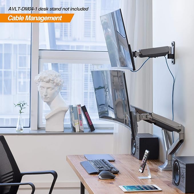 AVLT Single 32" Monitor Wall Mount [Short] fits One Flat/Curved Computer Monitor Full Motion Height Swivel Tilt Rotation Adjustable Monitor Arm - VESA/Cable Management